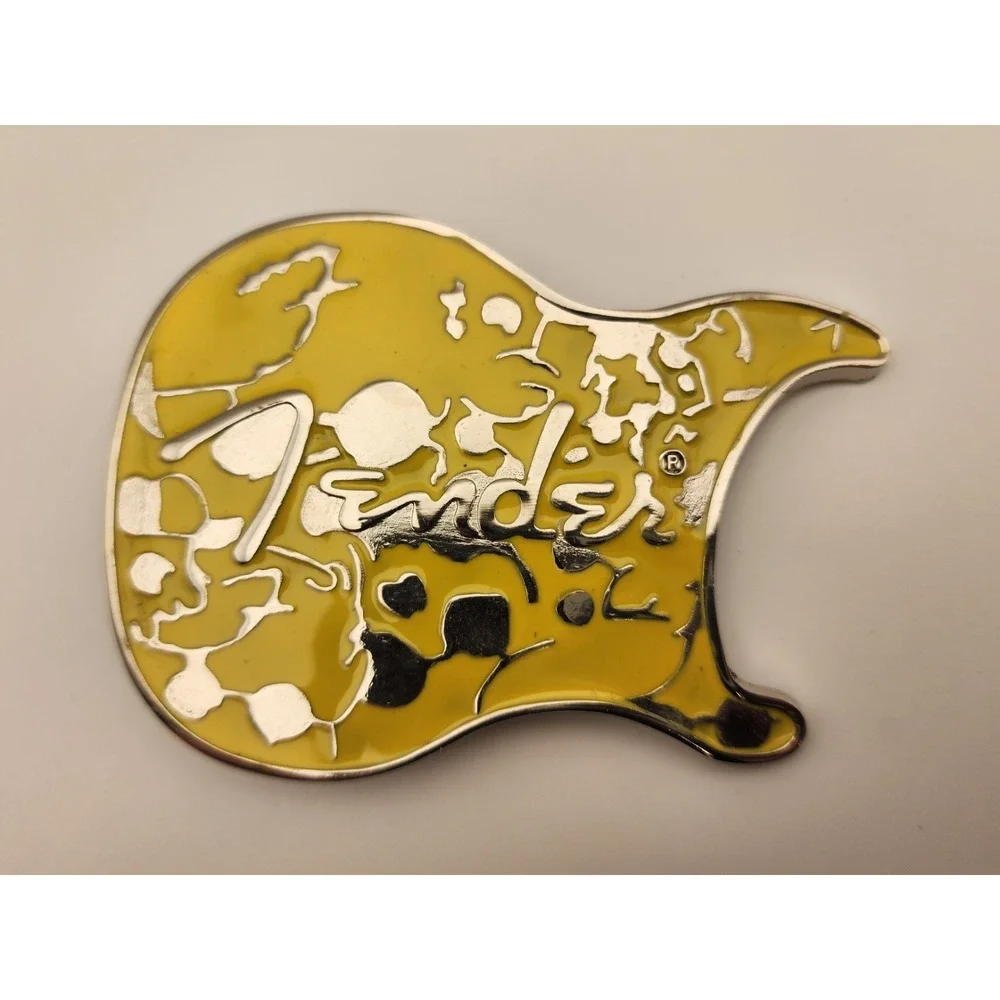 Fender‎ Yellow Electric Guitar Silver Metal Mens Women Belt Buckle